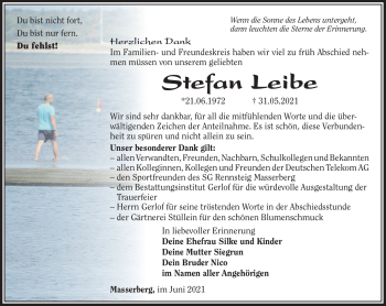 Traueranzeige von Stefan Leibe von Südthüringer Presse