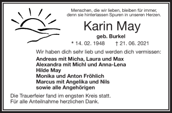 Traueranzeige von Karin May von Frankenpost
