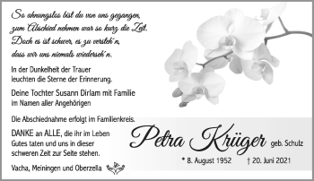 Traueranzeige von Petra Krüger von Südthüringer Presse