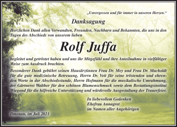 Traueranzeige von Rolf Juffa von Südthüringer Presse