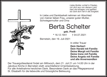 Traueranzeige von Berta Schelter von Frankenpost