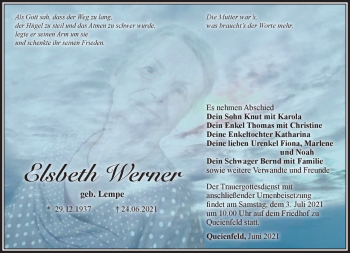 Traueranzeige von Elsbeth Werner von Südthüringer Presse