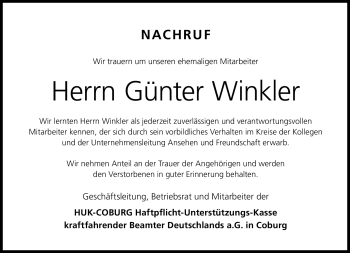 Traueranzeige von Günter Winkler von Neue Presse Coburg
