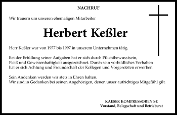 Traueranzeige von Herbert Keßler von Neue Presse Coburg