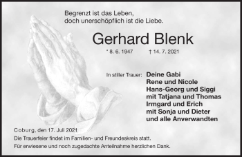 Traueranzeige von Gerhard Blenk von Neue Presse Coburg