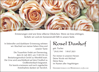 Traueranzeige von Rosel Danhof von Südthüringer Presse