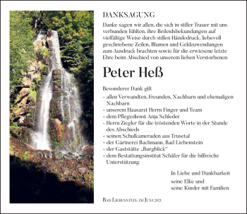 Traueranzeige von Peter Heß von Südthüringer Presse