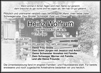 Traueranzeige von Heinz Wolfrum von Frankenpost