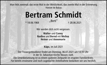 Traueranzeige von Bertram Schmidt von Neue Presse Coburg