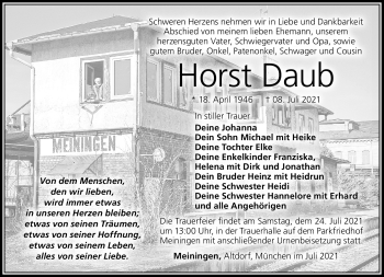 Traueranzeige von Horst Daub von Südthüringer Presse