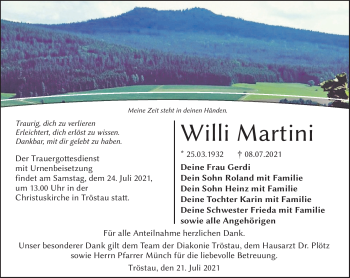 Traueranzeige von Willi Martini von Frankenpost