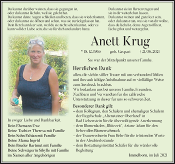 Traueranzeige von Anett Krug von Südthüringer Presse
