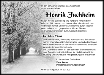 Traueranzeige von Henrik Juchheim von Südthüringer Presse