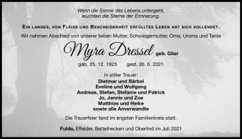 Traueranzeige von Myra Dressel von Südthüringer Presse
