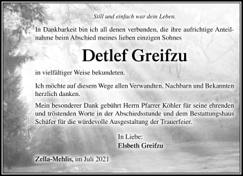 Traueranzeige von Detlef Greifzu von Südthüringer Presse