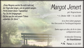 Traueranzeige von Margot Jenert von Südthüringer Presse