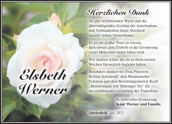 Traueranzeige von Elsbeth Werner von Südthüringer Presse