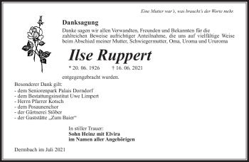 Traueranzeige von Ilse Ruppert von Südthüringer Presse