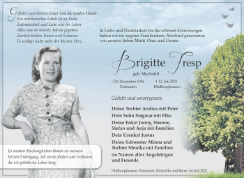 Traueranzeige von Brigitte Tresp von Südthüringer Presse