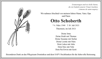 Traueranzeige von Otto Schoberth von Frankenpost