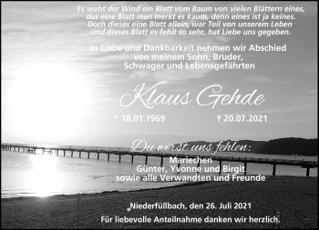 Traueranzeige von Klaus Gehde von Neue Presse Coburg