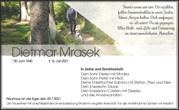 Traueranzeige von Dietmar Mrasek von Frankenpost