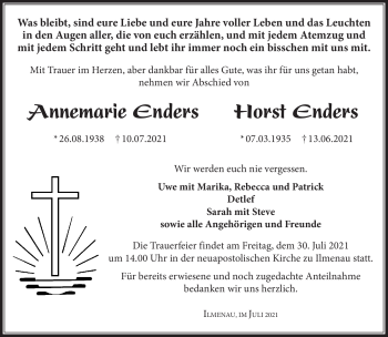 Traueranzeige von AnnemarieHorst EndersEnders von Südthüringer Presse