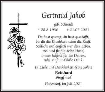 Traueranzeige von Gertraud Jakob von Frankenpost
