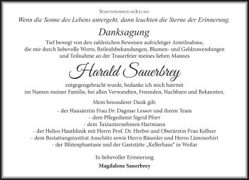 Traueranzeige von Harald Sauerbrey von Südthüringer Presse