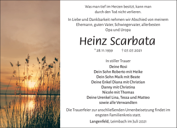 Traueranzeige von Heinz Scarbata von Südthüringer Presse