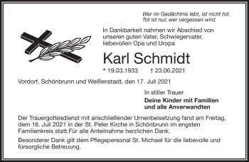 Traueranzeige von Karl Schmidt von Frankenpost