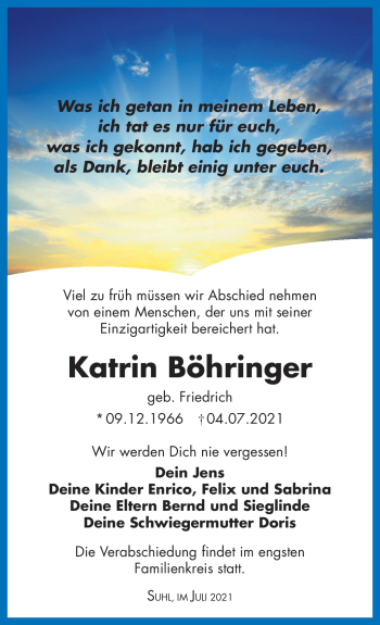 Traueranzeige von Katrin Böhringer von Südthüringer Presse