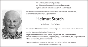Traueranzeige von Helmut Storch von Südthüringer Presse