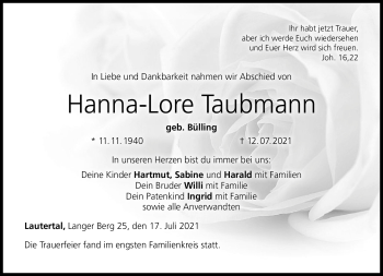 Traueranzeige von Hanna-Lore Taubmann von Neue Presse Coburg