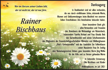 Traueranzeige von Rainer Bischhaus von Südthüringer Presse