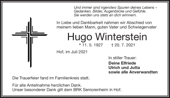 Traueranzeige von Hugo Winterstein von Frankenpost