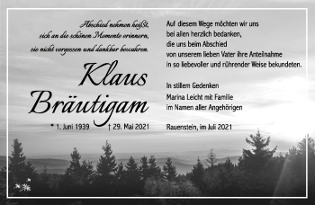 Traueranzeige von Klaus Bräutigam von Südthüringer Presse
