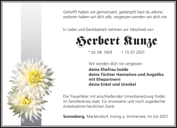 Traueranzeige von Herbert Kunz von Südthüringer Presse