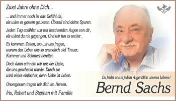 Traueranzeige von Bernd Sachs von Südthüringer Presse