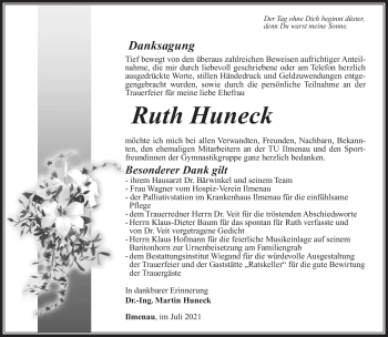 Traueranzeige von Ruth Huneck von Südthüringer Presse