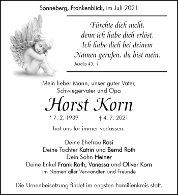 Traueranzeige von Horst Korn von Südthüringer Presse