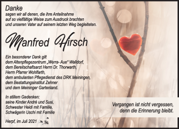 Traueranzeige von Manfred Hirsch von Südthüringer Presse