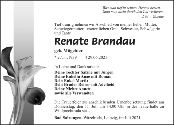 Traueranzeige von Renate Brandau von Südthüringer Presse