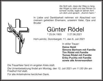 Traueranzeige von Günter Rödel von Frankenpost