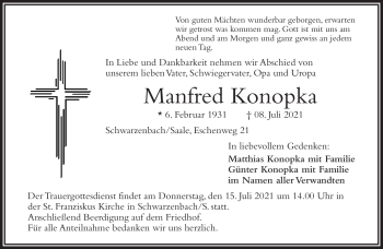 Traueranzeige von Manfred Konopka von Frankenpost