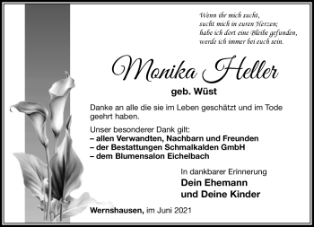 Traueranzeige von Monika Heller von Südthüringer Presse