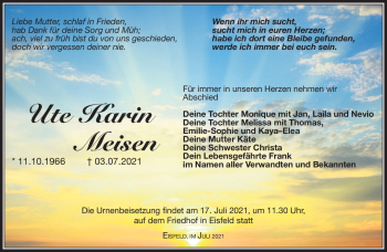 Traueranzeige von Ute Karin Meisen von Südthüringer Presse