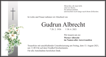 Traueranzeige von Gudrun Albrecht von Frankenpost