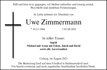 Traueranzeige von Uwe Zimmermann von Neue Presse Coburg