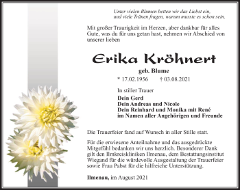 Traueranzeige von Erika Kröhnert von Südthüringer Presse